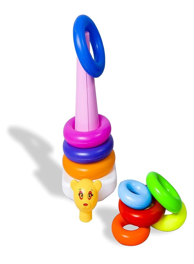 Dezva Rock-a-Stack, Classic Ring Stacking Toy / 9 Pcs Stacking Circle Toy/Squeeze Play with Early Educational Learning Stacking Tower, Best Gift for 6+ Months Boys & Girls (Multicolor) - Image 4
